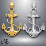 Load image into Gallery viewer, 14K Yellow Gold or White Gold 2-D Anchor with Rope Pendant with Necklace Chain Options

