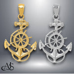 Load image into Gallery viewer, 14K Yellow Gold or White Gold Anchor and Wheel Pendant with Necklace Chain Options
