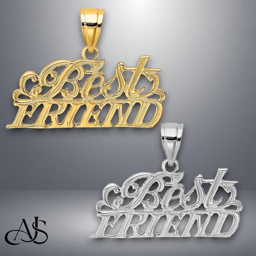 14K Yellow Gold or White Gold BEST FRIEND Charm with Necklace Chain Options