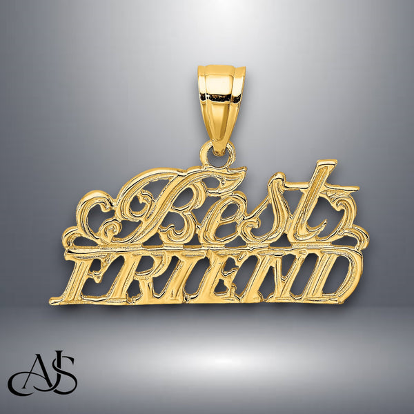 14K Yellow Gold or White Gold BEST FRIEND Charm with Necklace Chain Options