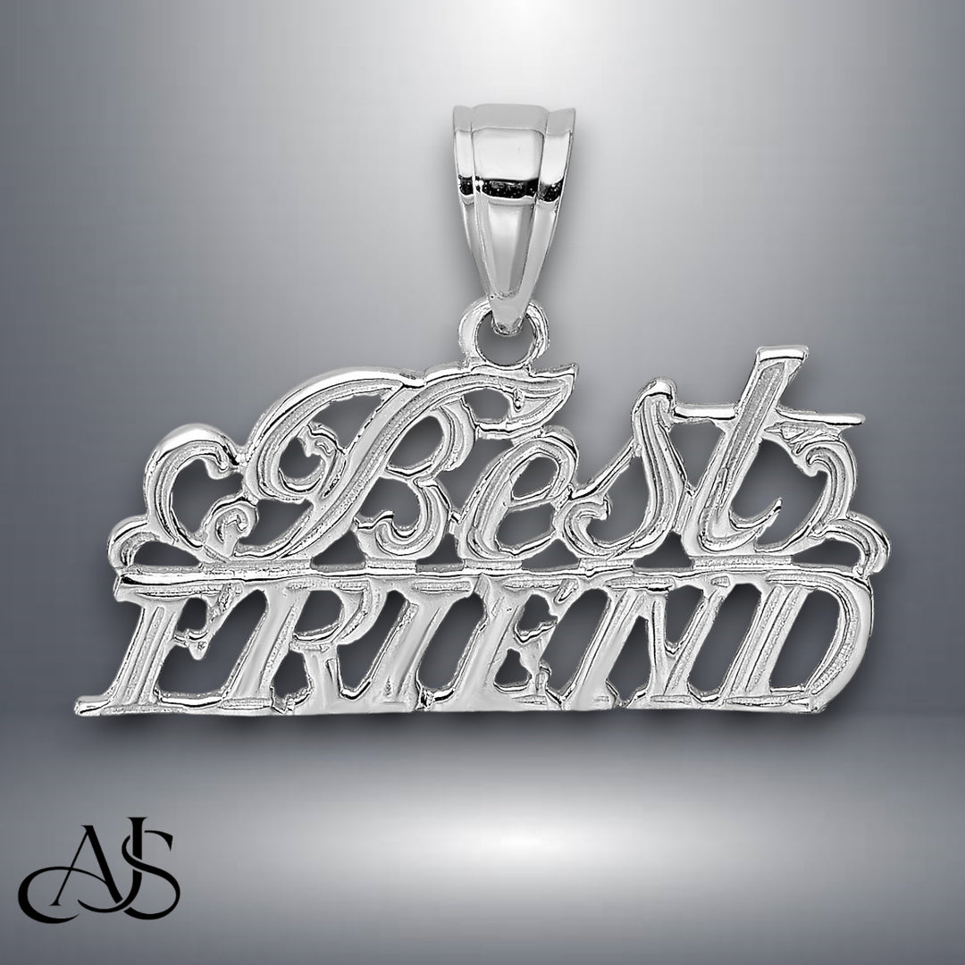 14K Yellow Gold or White Gold BEST FRIEND Charm with Necklace Chain Options
