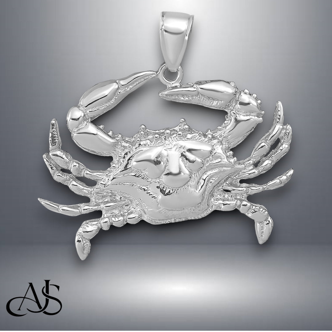 14K Yellow Gold or White Gold Blue Crab Pendant with Necklace Chain Options