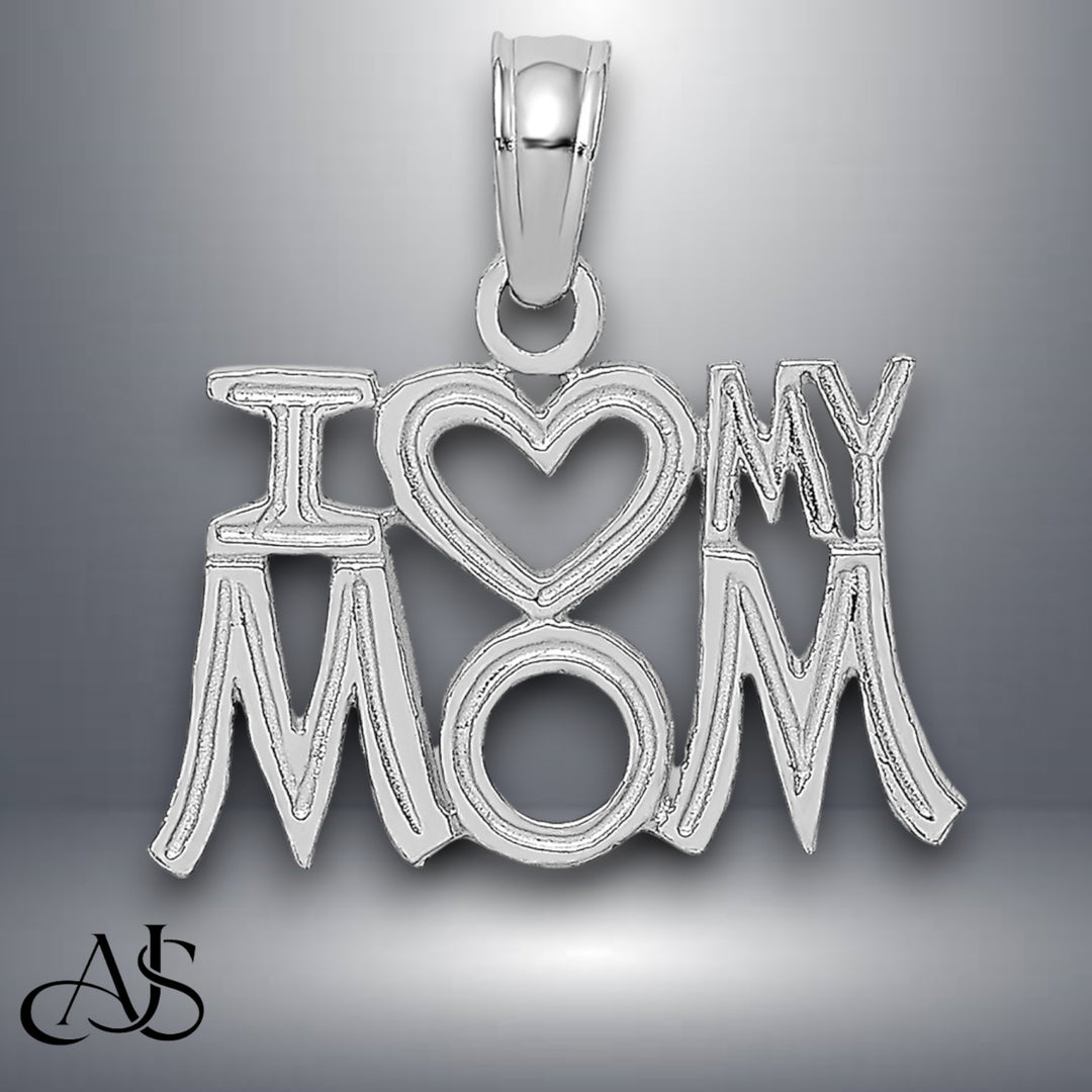 14K Yellow Gold or White Gold I HEART MY MOM Charm with Necklace Chain Options