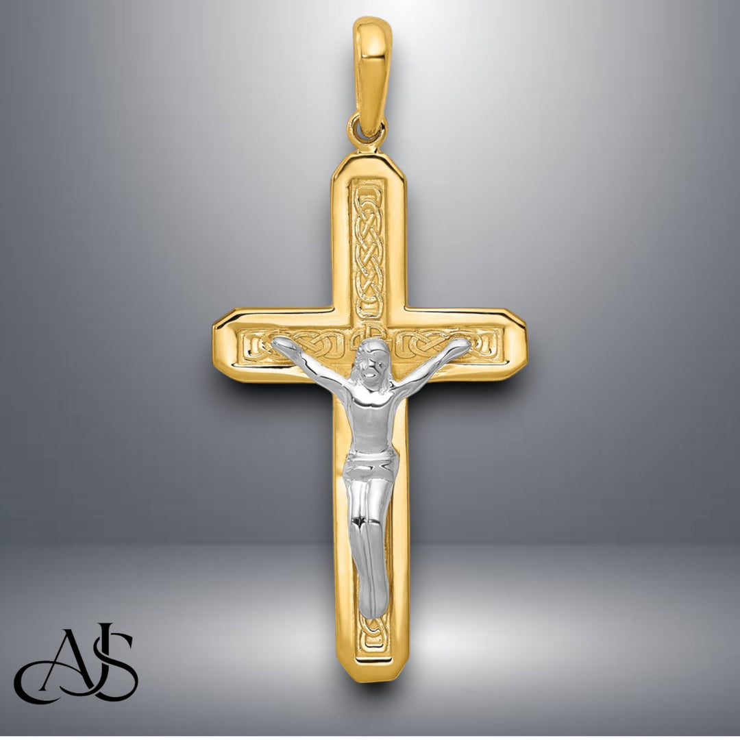 14K Two-tone Gold Crucifix Pendant with Necklace Chain Options
