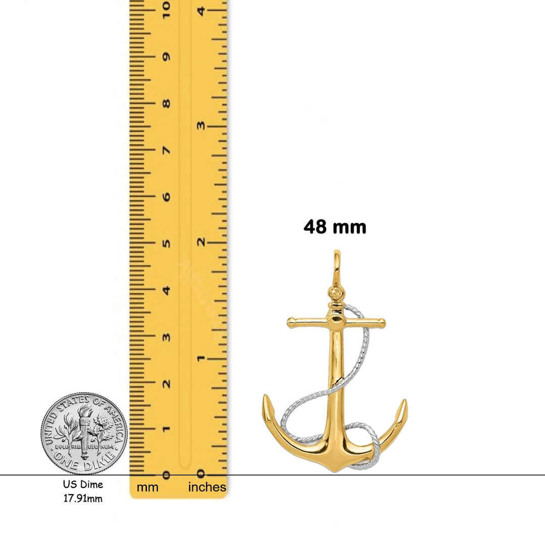 14K Two-tone Gold 3-D Anchor with Entwined Rope Accent Pendant with Necklace Chain Options