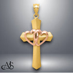 Load image into Gallery viewer, 14K Two-tone Gold Double Heart Cross Charm with Necklace Chain Options
