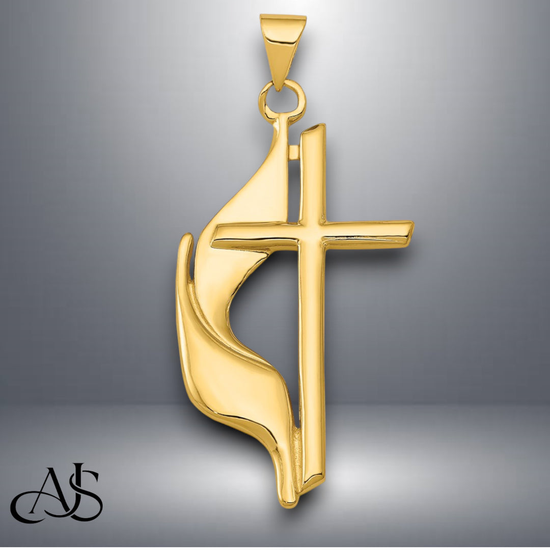14K Yellow Gold Polished Cross w/Drape Pendant with Necklace Chain Options