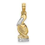 Load image into Gallery viewer, 14K Yellow Gold and Rhodium Pelican Standing Charm with Necklace Chain Options
