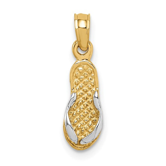 14K Yellow Gold 3D w/Rhodium Single Flip-Flop Pendant with Necklace Chain Options