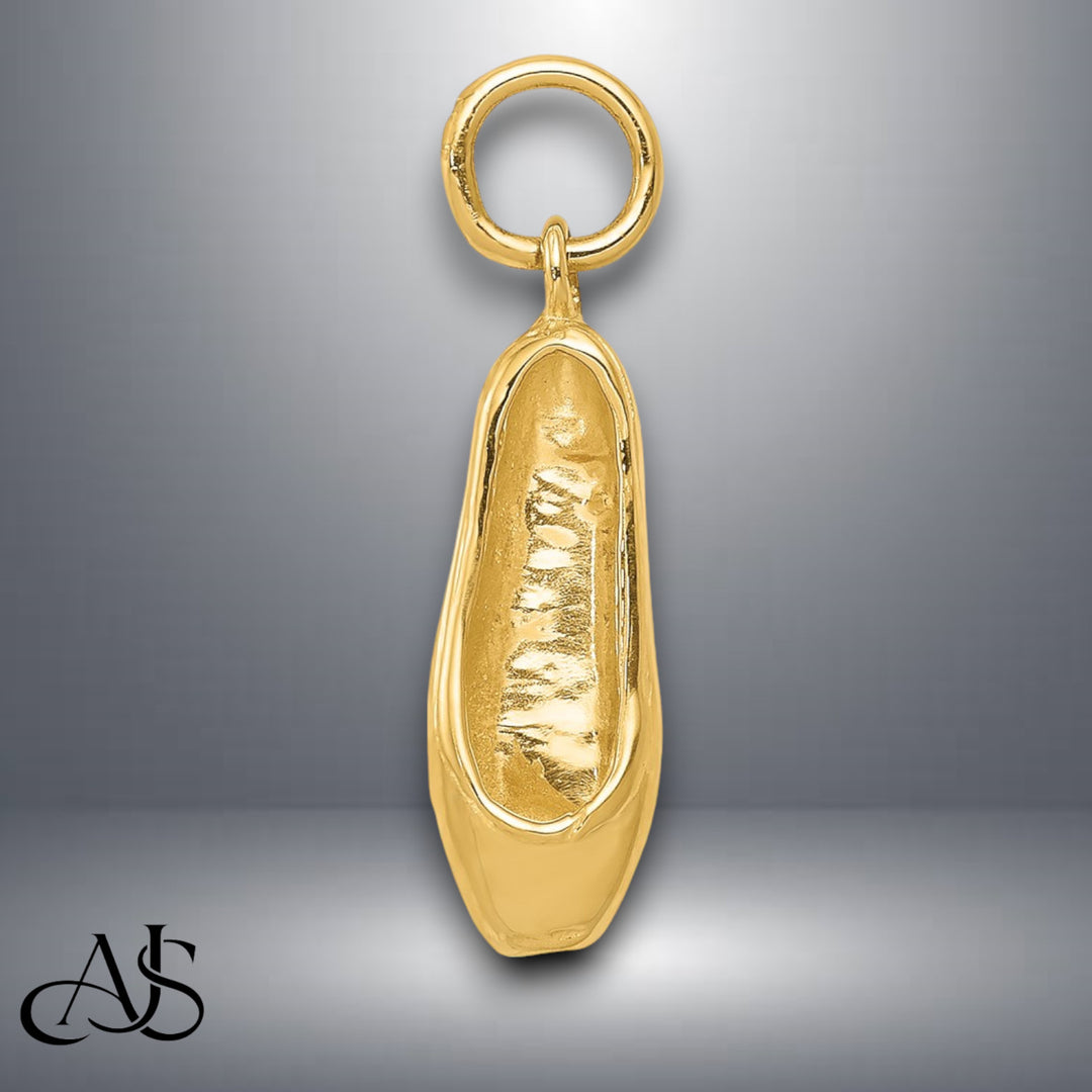 14K Yellow Gold 3-D Ballet Slipper Pendant with Necklace Chain Options
