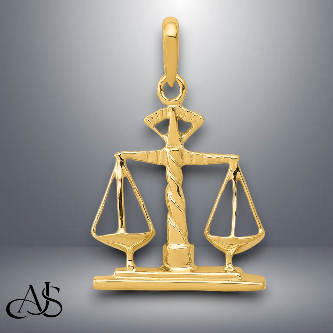 14K Yellow Gold Scales of Justice Pendant with Necklace Chain Options