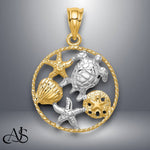 Load image into Gallery viewer, 14K Yellow Gold w/White Rhodium Polished Sealife Pendant with Necklace Chain Options
