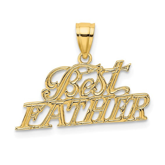 14K Yellow Gold BEST FATHER Charm with Necklace Chain Options