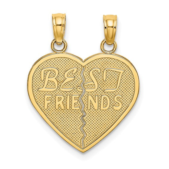 14K Yellow Gold BEST FRIENDS Break-a-part Heart Charm with Necklace Chain Options