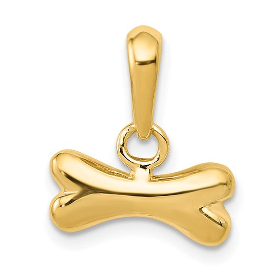 14K Yellow Gold Dog Bone Pendant with Necklace Chain Options