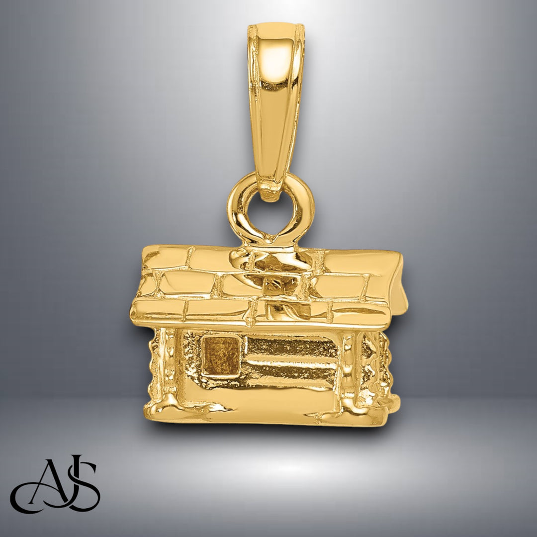 14K Yellow Gold 3-D Log Cabin Pendant with Necklace Chain Options