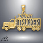 Load image into Gallery viewer, 14K Yellow Gold I LOVE MY TRUCKER Truck Pendant with Necklace Chain Options
