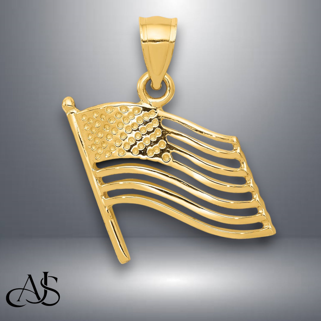 14K Yellow Gold American Flag Pendant with Necklace Chain Options