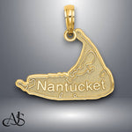 Load image into Gallery viewer, 14K Yellow Gold NANTUCKET Map Charm with Necklace Chain Options
