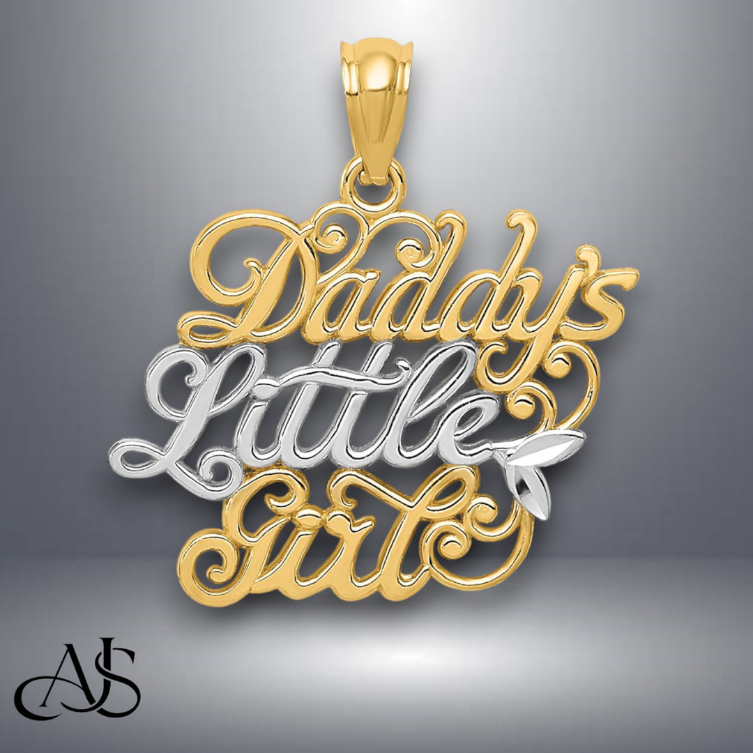 14K Yellow Gold and Rhodium DADDYS LITTLE GIRL Pendant with Necklace Chain Options