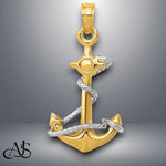 Load image into Gallery viewer, 14K Two-Tone Gold 3D Anchor W/Rope Pendant with Necklace Chain Options
