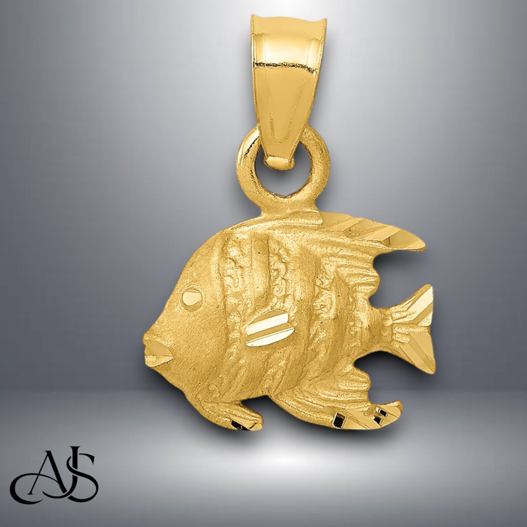 14K Yellow Gold Fish Pendant with Necklace Chain Options