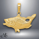 Load image into Gallery viewer, 14K Yellow Gold Open Mouthed Bass Fish Pendant with Necklace Chain Options
