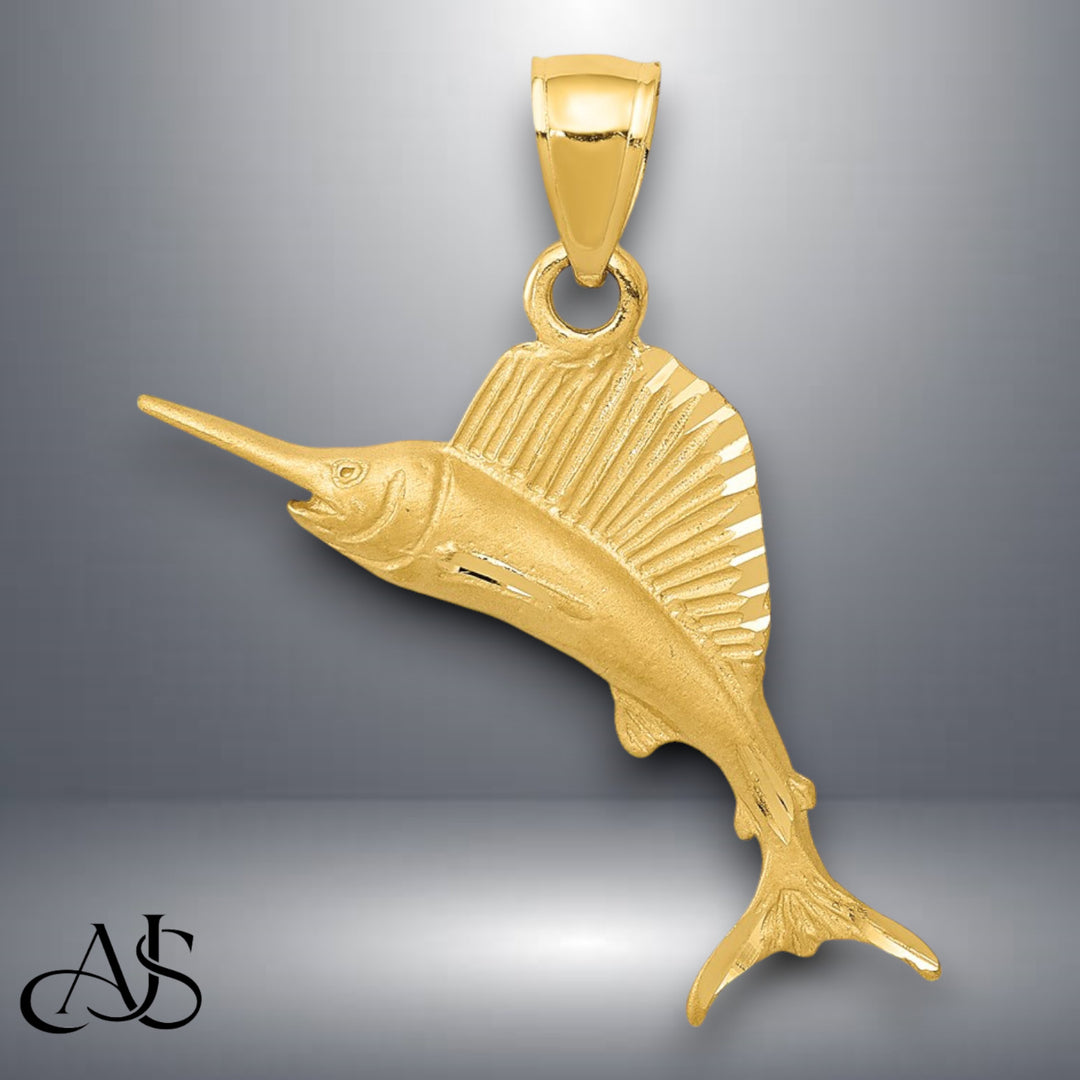 14K Yellow Gold Sailfish Pendant with Necklace Chain Options