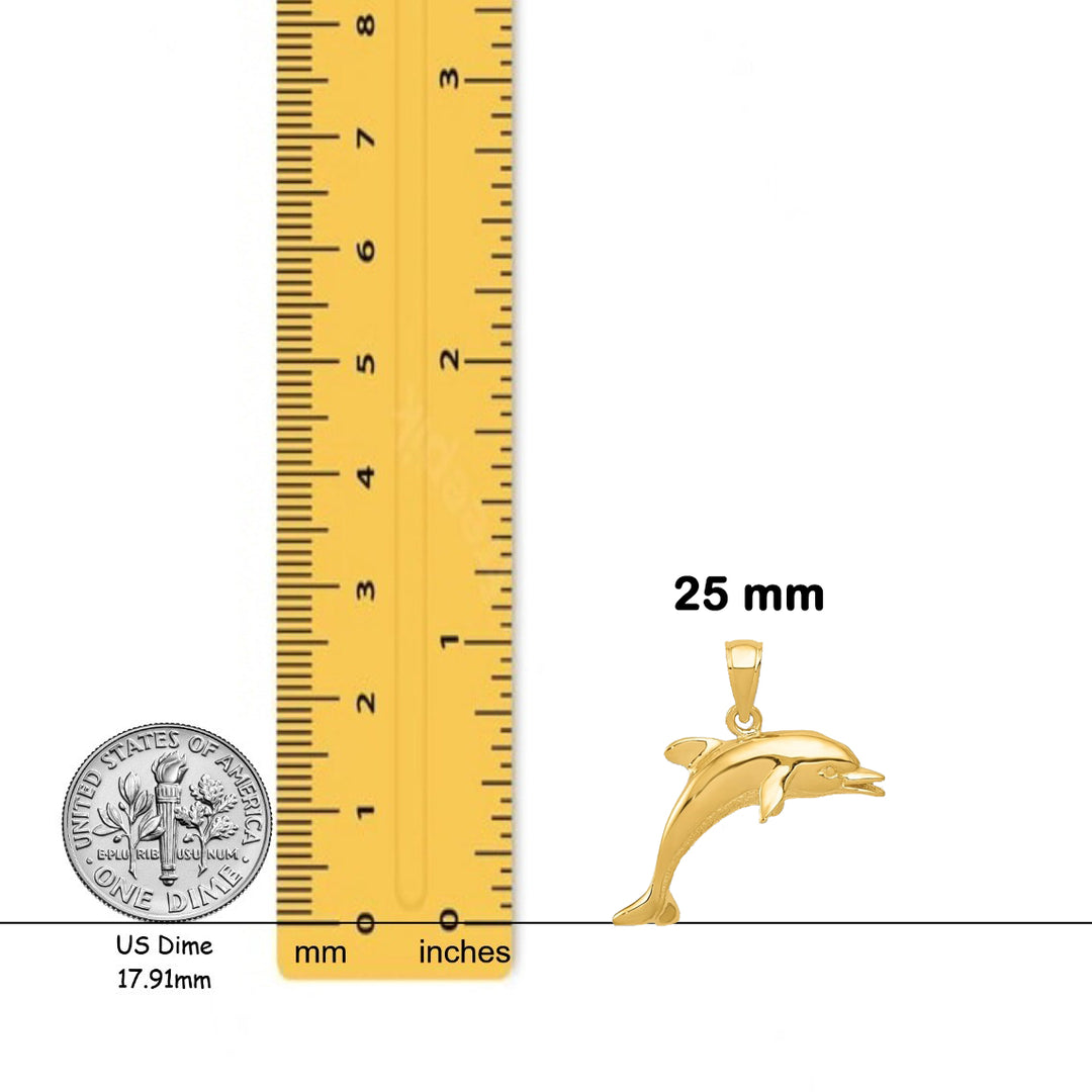 14K Yellow Gold Jumping Dolphin Pendant with Necklace Chain Options