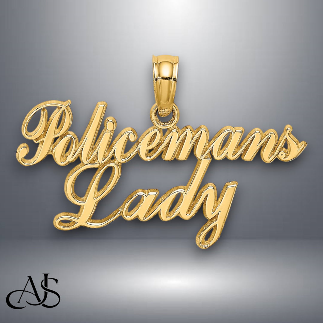 14K Yellow Gold POLICEMAN'S LADY Charm with Necklace Chain Options