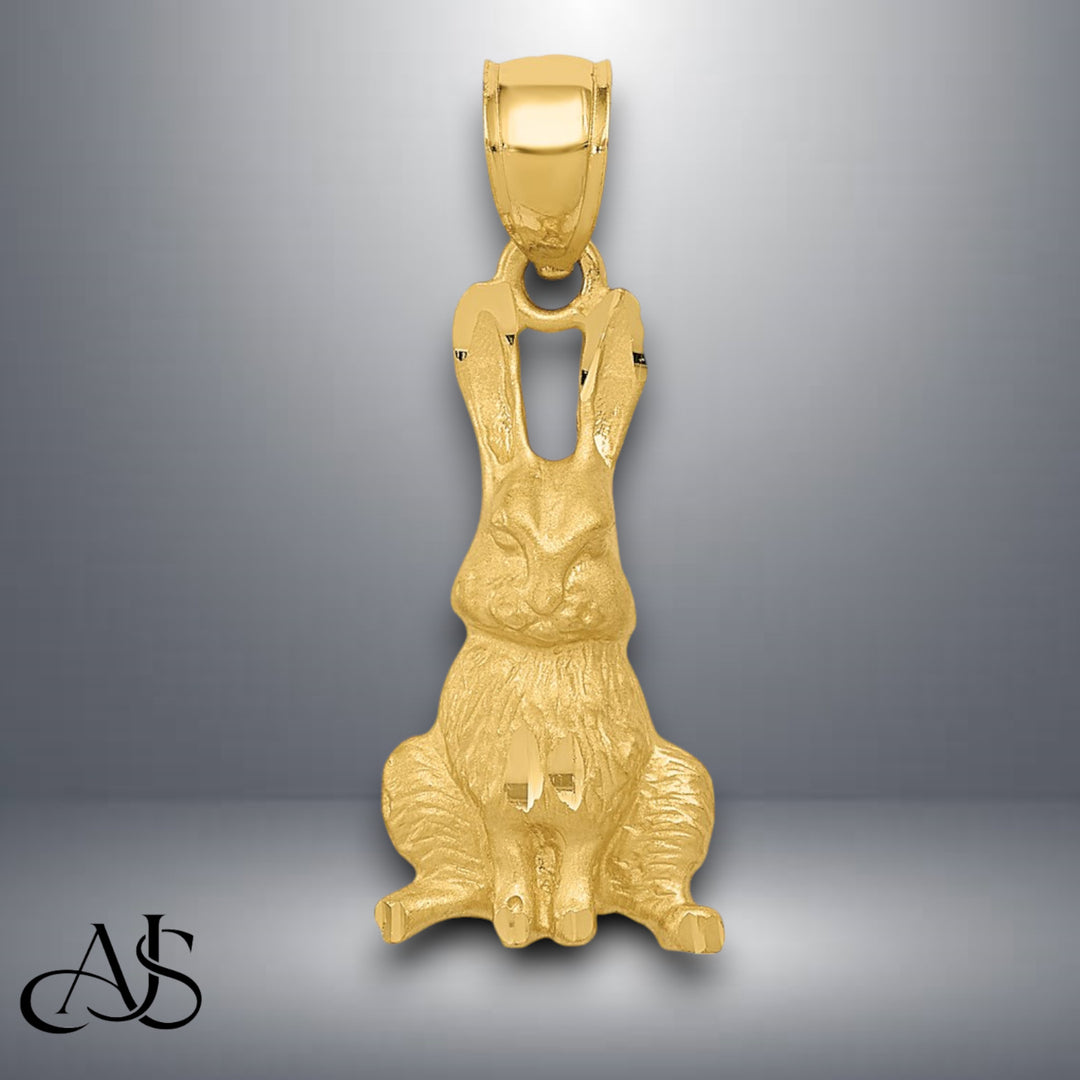 14K Yellow Gold Diamond-cut Rabbit Pendant with Necklace Chain Options