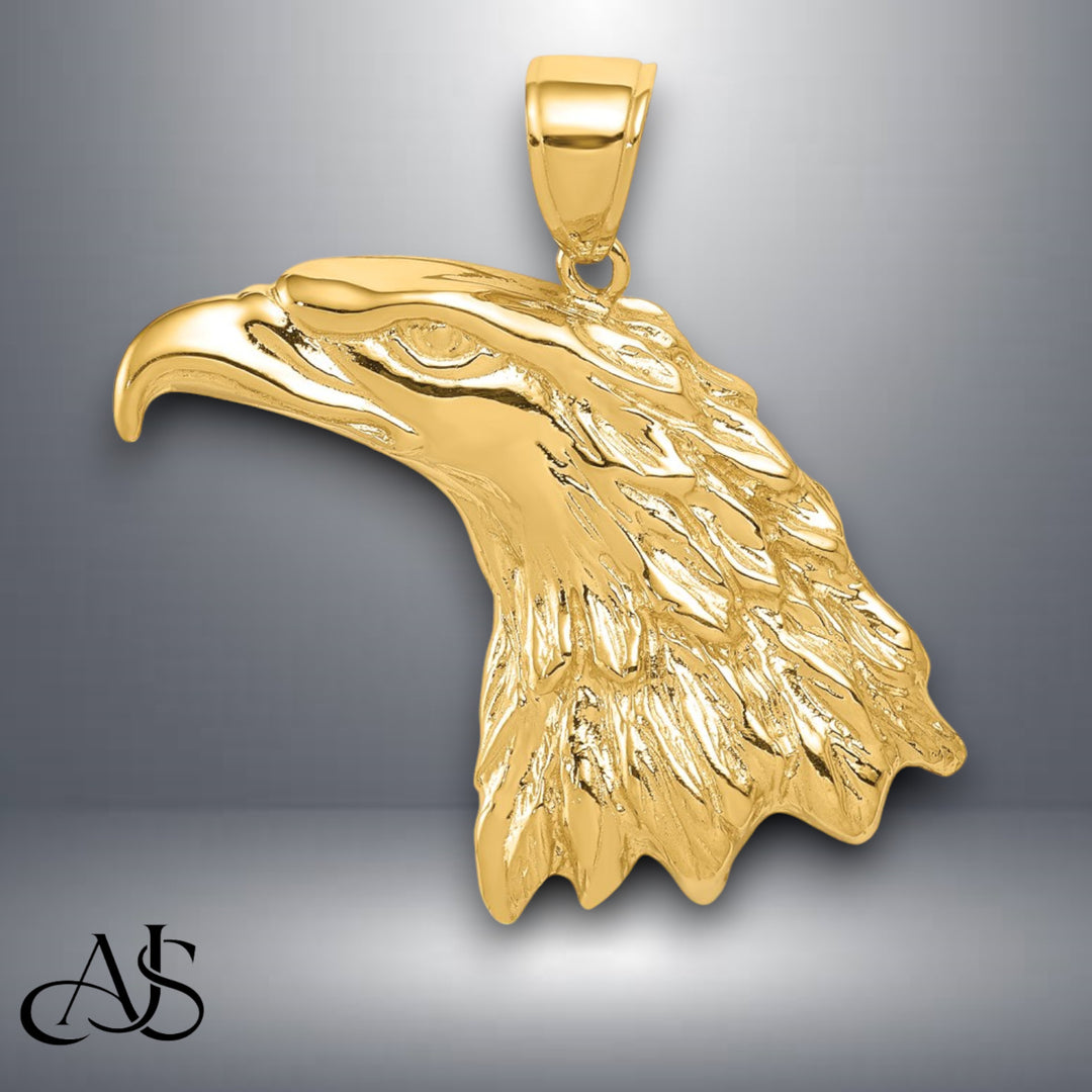 14K Yellow Gold Eagle Head Pendant with Necklace Chain Options