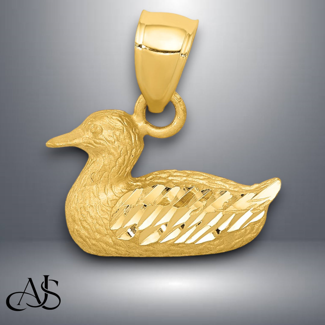 14K Yellow Gold Diamond-cut Duck Pendant with Necklace Chain Options