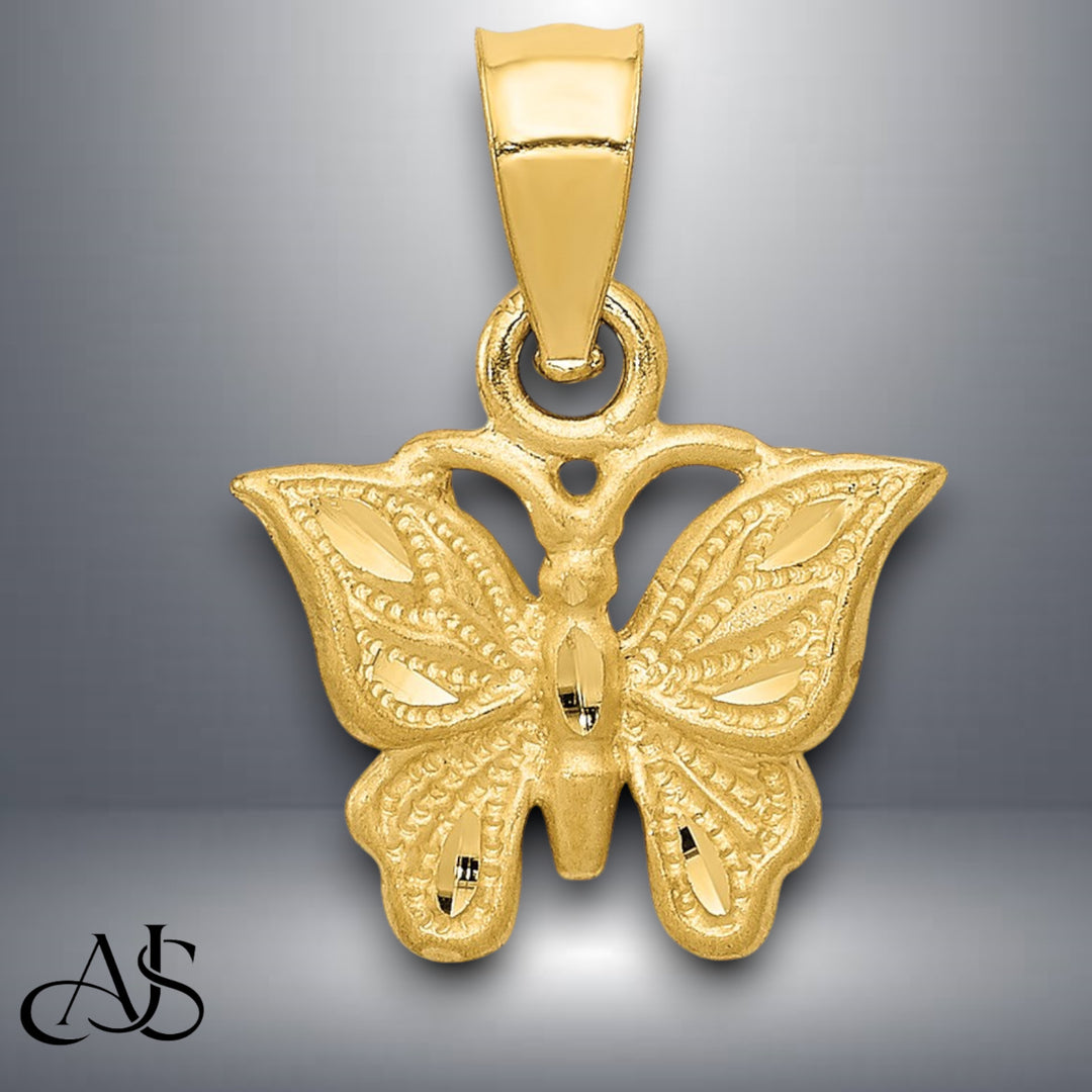 14K Yellow Gold Diamond-cut Butterfly Pendant with Necklace Chain Options