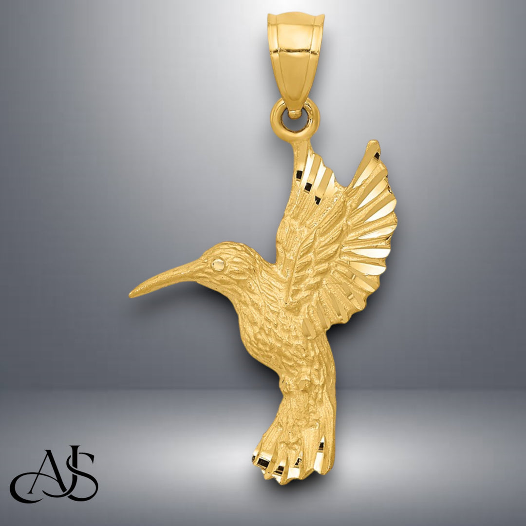 14K Yellow Gold Diamond-cut Hummingbird Pendant with Necklace Chain Options