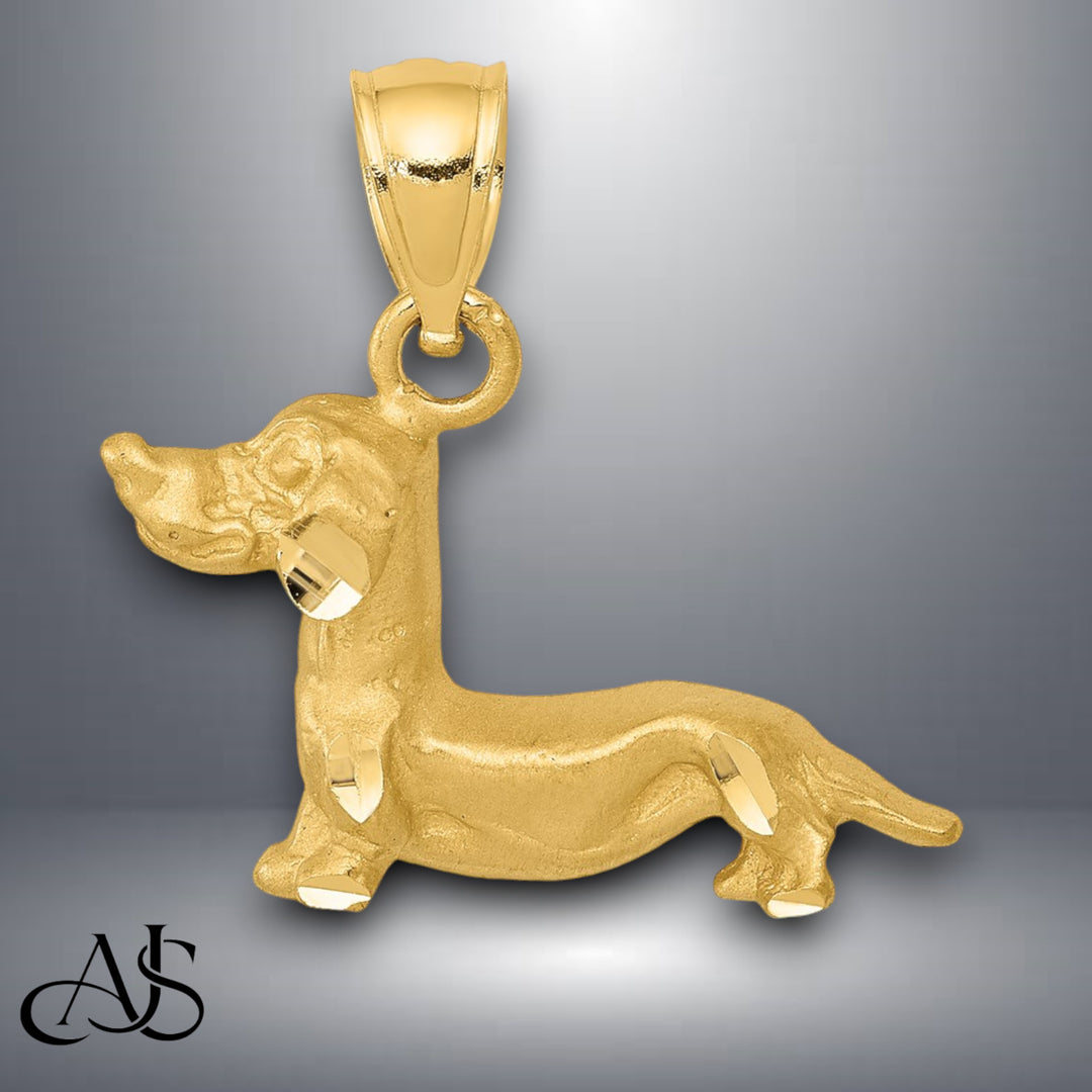 14K Yellow Gold Diamond-cut Dachshund Pendant with Necklace Chain Options