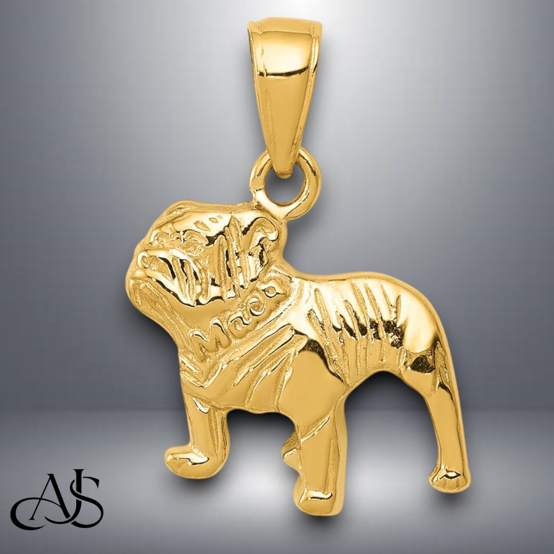 14K Yellow Gold Bulldog Pendant with Necklace Chain Options
