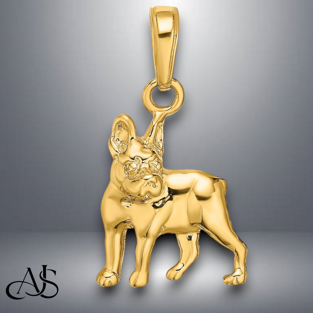 14K Yellow Gold Boston Terrier Dog Pendant with Necklace Chain Options