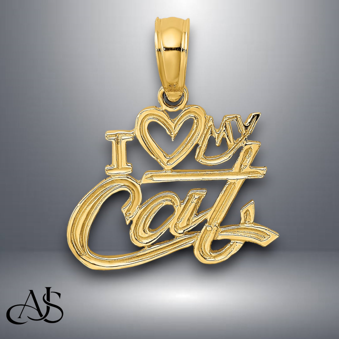 14K Yellow Gold I HEART MY CAT Charm with Necklace Chain Options