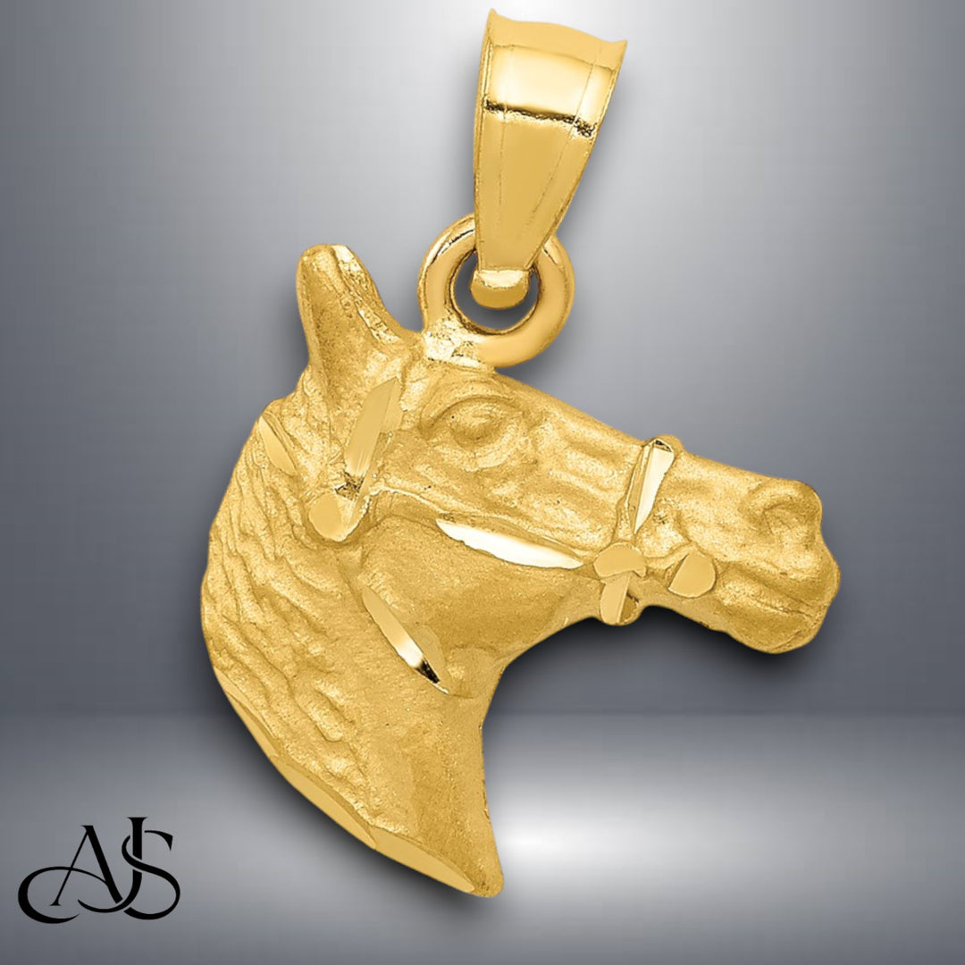 14K Yellow Gold Diamond-cut Horse Pendant with Necklace Chain Options