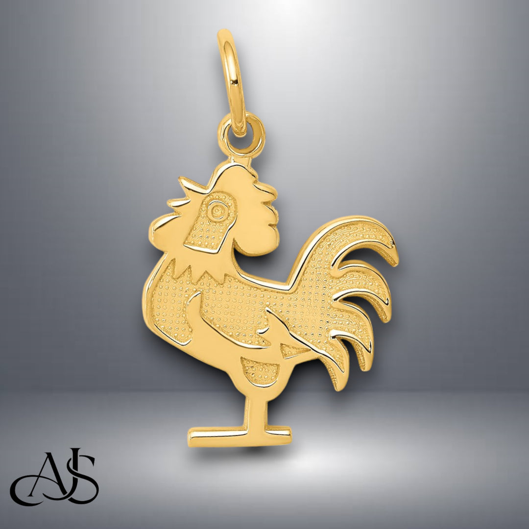 14K Yellow Gold Rooster Charm with Necklace Chain Options