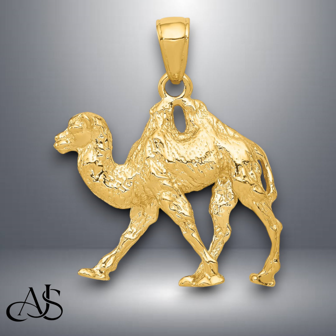 14K Yellow Gold 3D Camel Pendant with Necklace Chain Options