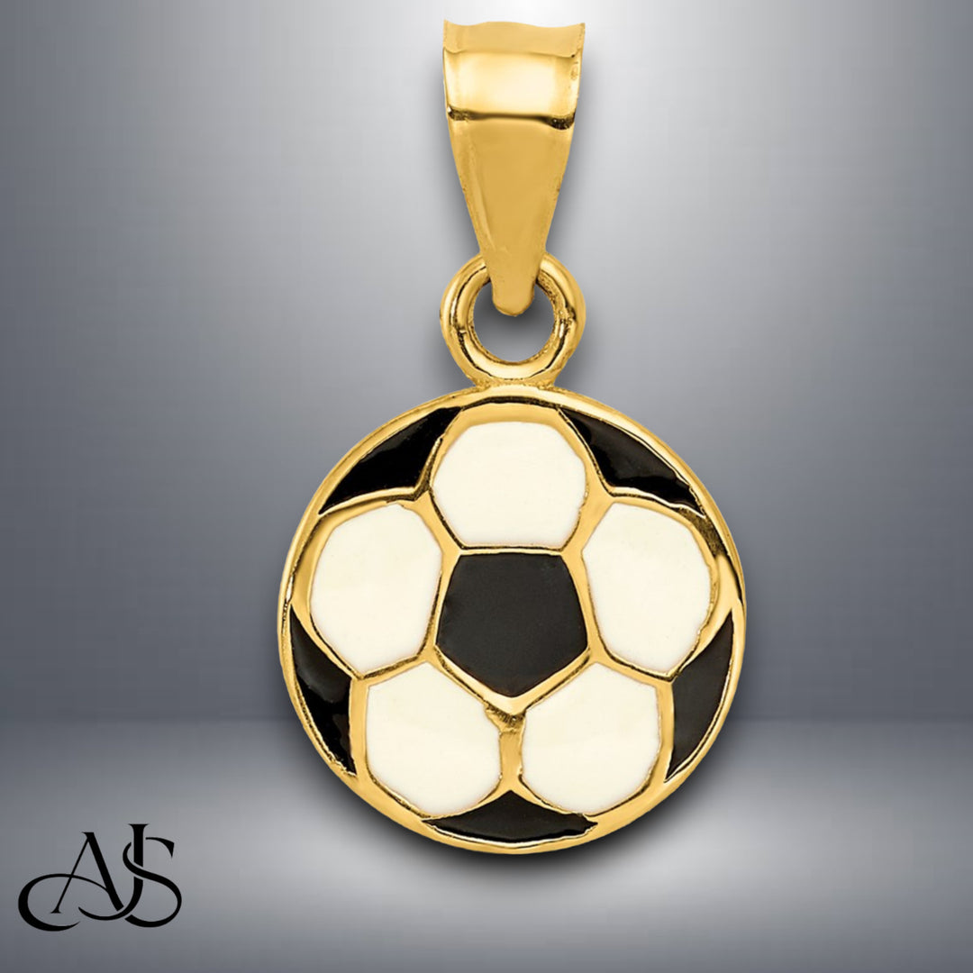 14K Yellow Gold Enameled Soccer Ball Pendant with Necklace Chain Options