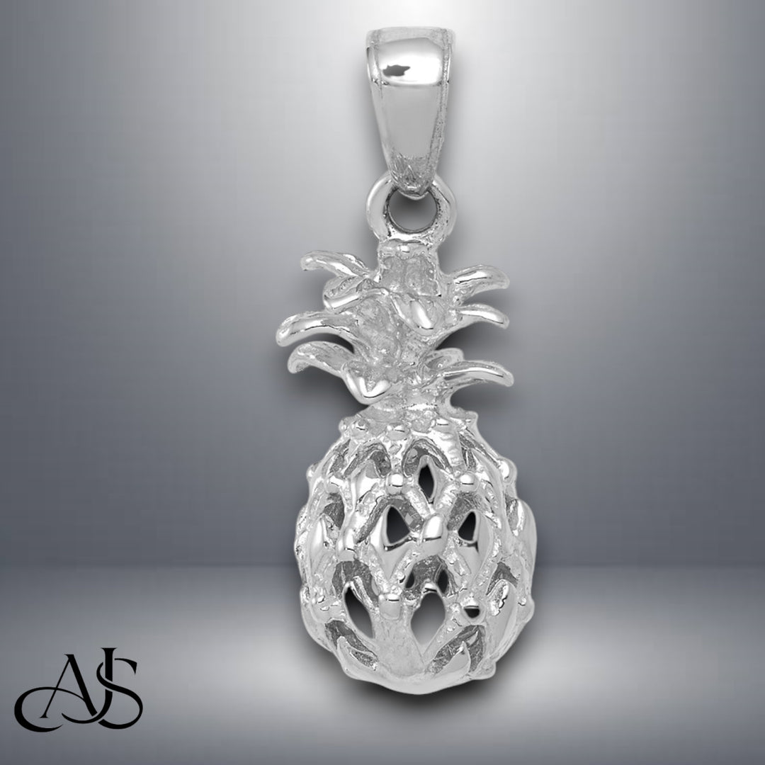 14K Yellow Gold or White Gold 3D Cut-out Pineapple Pendant with Necklace Chain Options