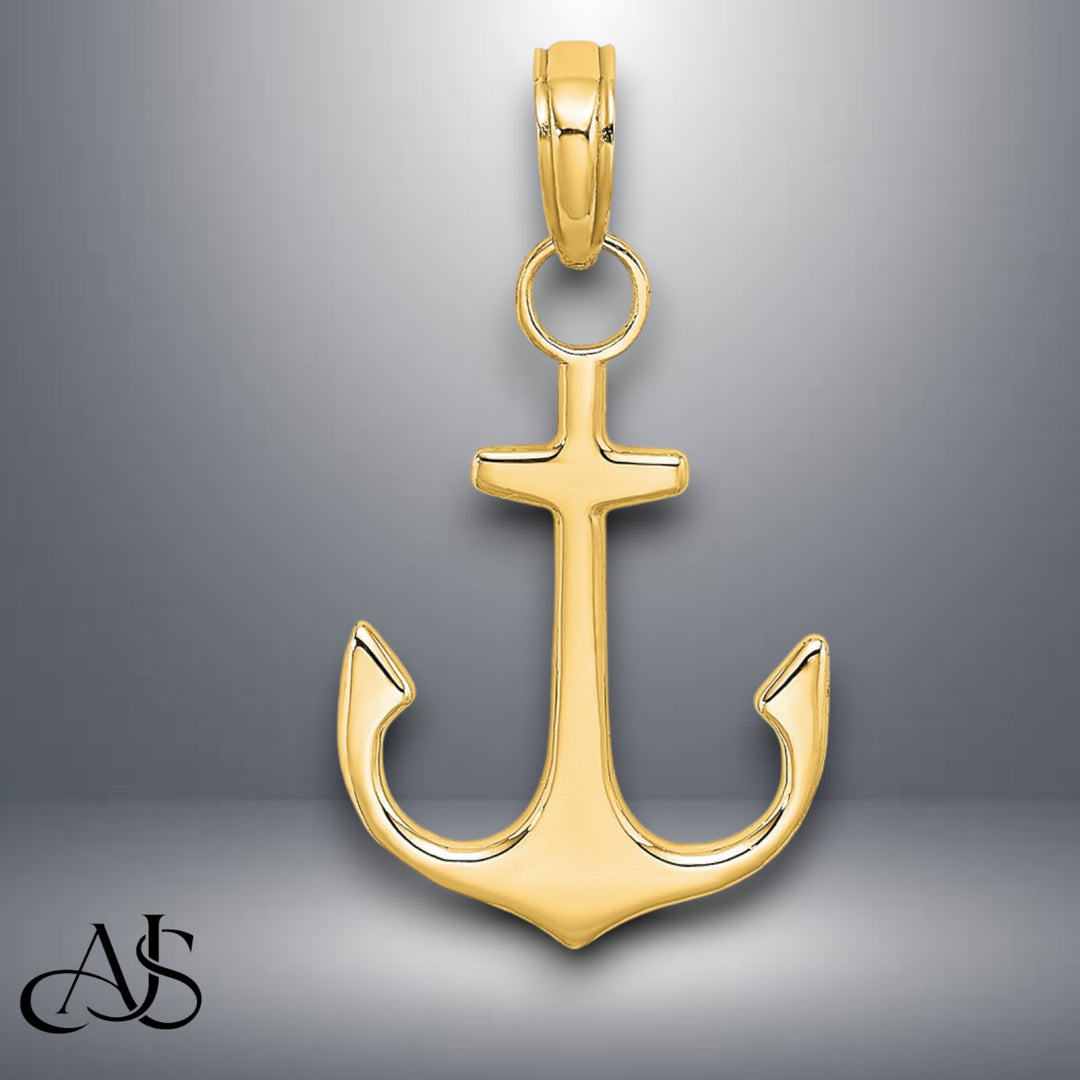14K Yellow Gold or White Gold Anchor Pendant with Necklace Chain Options