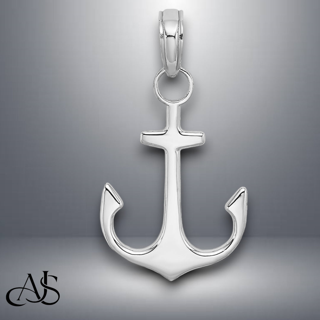 14K Yellow Gold or White Gold Anchor Pendant with Necklace Chain Options