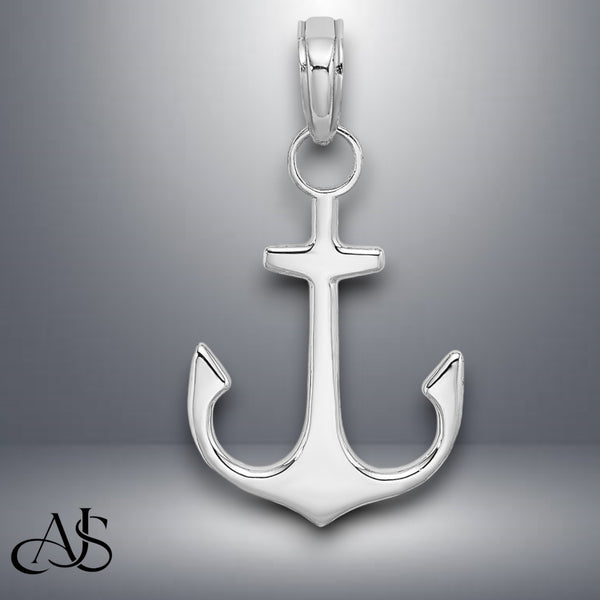 14K Yellow Gold or White Gold Anchor Pendant with Necklace Chain Options
