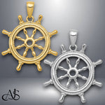 Load image into Gallery viewer, 14K Yellow Gold or White Gold 3D Ships Wheel Pendant with Necklace Chain Options

