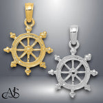 Load image into Gallery viewer, 14K Yellow Gold or White Gold Ship Wheel Pendant with Necklace Chain Options
