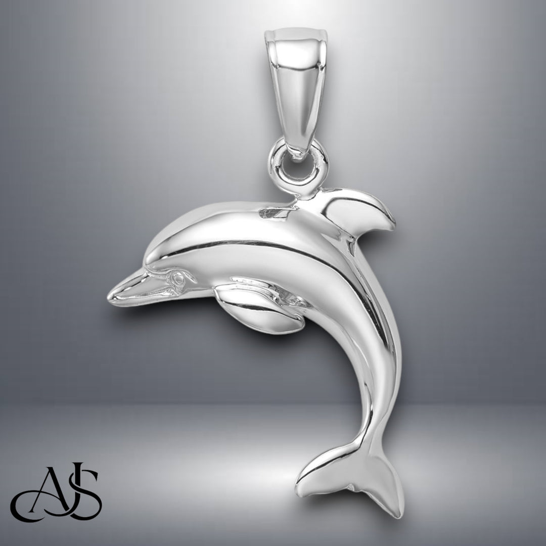 14K Yellow Gold or White Gold Jumping Dolphin Pendant with Necklace Chain Options